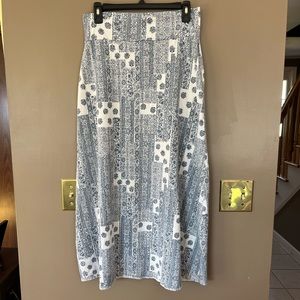 O’Neill patchwork white and blue patterned maxi skirt